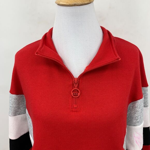 Lorna Jane Grandstand Sweater Womens M Red Colorblock Quarter Zip High Neck Crop - Picture 3 of 14